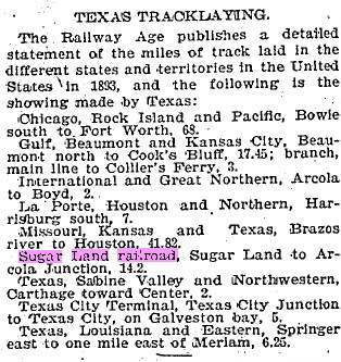 Texas tracklaying Sugar Land Railroad and Arcola to Boyd.