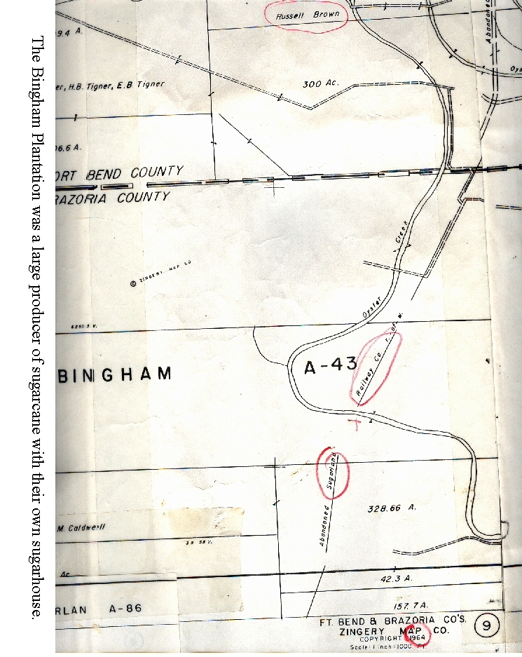 The Sugar Land RR crosses Oyster Creek on the Russell Brown property and again on the Bingham property.